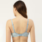 Blue & White Floral Print Lightly Padded Full Coverage Push-Up Bra