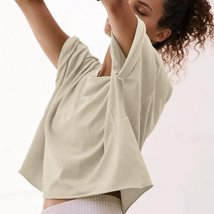 Women's Oversize Workout Crop Tops Casual Short Sleeve Drop Shoulder Boxy T-Shirts