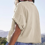 Women's Oversize Workout Crop Tops Casual Short Sleeve Drop Shoulder Boxy T-Shirts